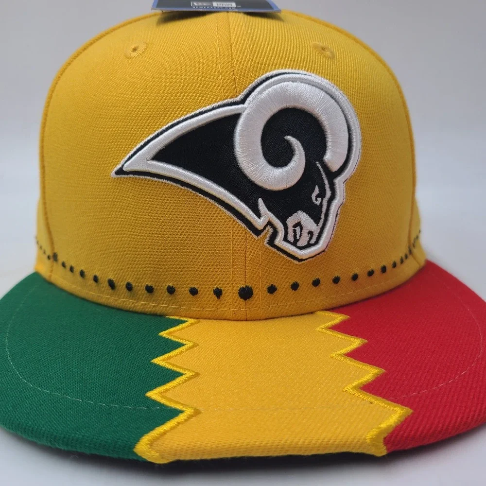 Los Angeles Rams Hat Fitted 7 New Era 59Fifty Yellow Green Red NFL Draft 2019